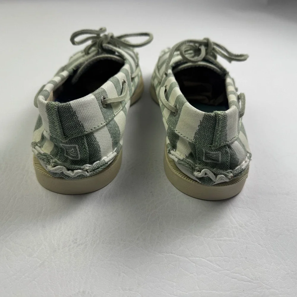 Sperry Top-Sider Striped Canvas Boat Shoes Green White Mens 10.5 M 10281584